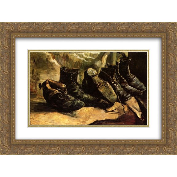 Vincent van Gogh 2x Matted 24x20 Gold Ornate Framed Art Print 'Three Pairs of Shoes'