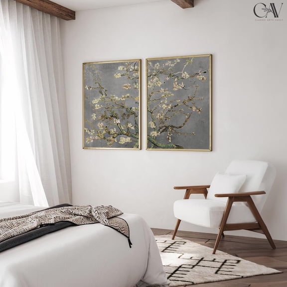 Vincent van Gogh Print Almond Blossom Floral Poster Wedding Gift Painting 2 Piece Diptych Wall Art Gallery Art Set 2
