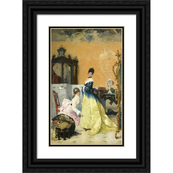 Vincente Capobianchi 16x24 Black Ornate Framed Double Matted Museum Art Print Titled: The Yellow Dress (1875)