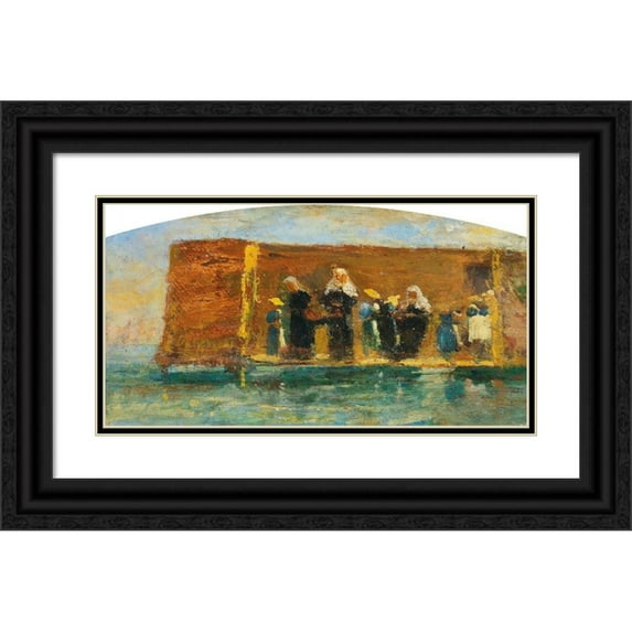 Vincenzo Cabianca 14x9 Black Ornate Wood Framed Double Matted Museum Art Print Titled: Nuns Bathing