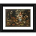 thumbnail image 1 of Vincenzo Campi 18x14 Black Ornate Wood Framed Double Matted Museum Art Print Titled - A Fruit and Vegetable Seller, Surrounded by Her Wares, 1 of 5