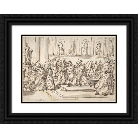 Vincenzo Camuccini 24x18 Black Ornate Framed Double Matted Museum Art Print Titled: Assassination of Julius Caesar (1793-96)