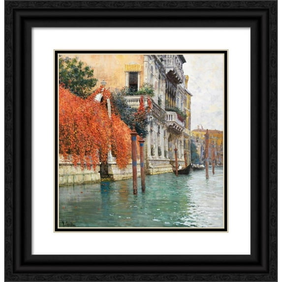 Vincenzo Caprile 15x16 Black Ornate Wood Framed Double Matted Museum Art Print Titled - Venice, the Grand Canal