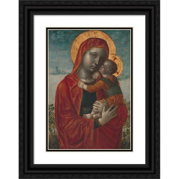 Vincenzo Foppa 11x14 Black Ornate Wood Framed Double Matted Museum Art Print Titled: Madonna and Child (ca. 1480)