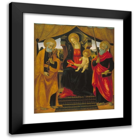 Vincenzo Frediani 20x22 Black Modern Framed Museum Art Print Titled - Virgin and Child Between Saint Peter and Saint Paul (circa 1490)