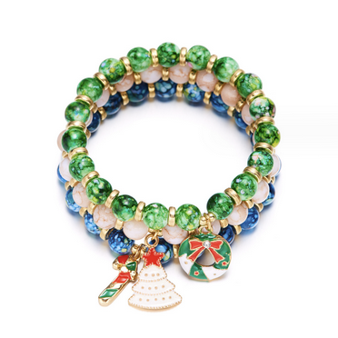 Vinchic 3PCS Christmas Beaded Bracelet Santa Claus Christmas Tree Snowflake Beaded Bracelet Girls Women Christmas Gift