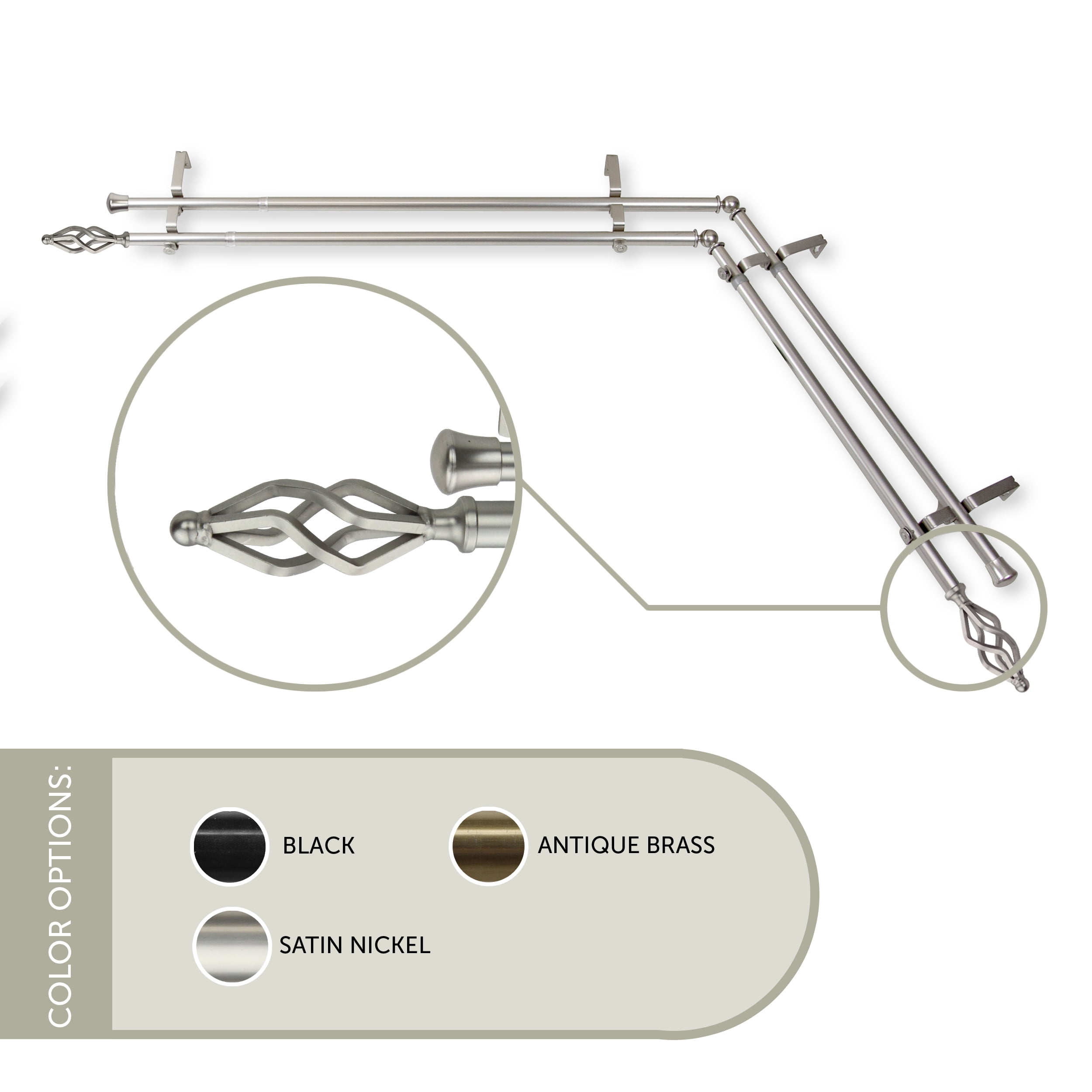 Vinci 13/16 inch Double Corner Window Curtain Rod 66-120" - Satin Nickel