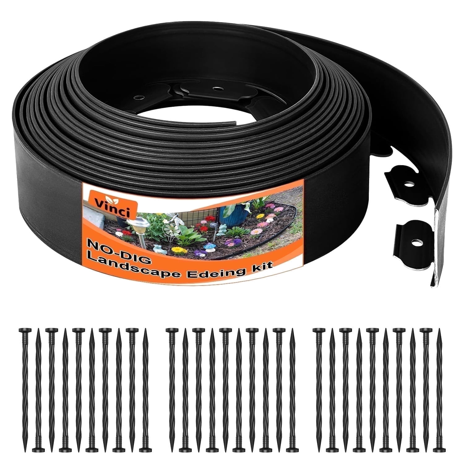 Vinci Garden Edging Border, 2 Inch × 33FT Flexible No-Dig Landscape Edging Kit with Stakes, Lawn & Flower Bed Edging Border for Yard, Pathway & Landscaping