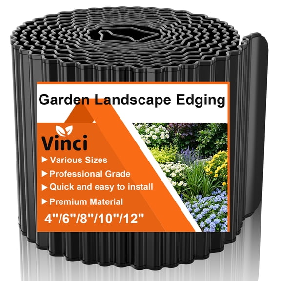 Vinci Garden Landscape Edging Border, 10 Inch x 20 FT Corrugated Sturdy Metal Easy Installation Safe Hemmed Lawn Garden Border Edges for DIY Flower Beds,Pathways and Patio Design-Black