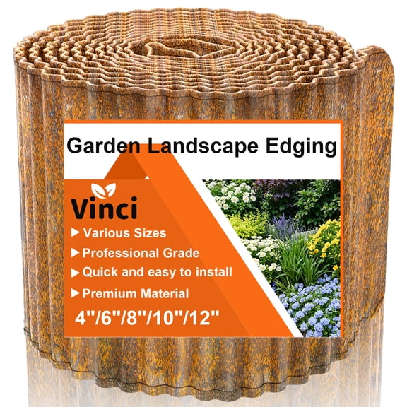 Vinci Garden Landscape Edging Border, 12 Inch x 10 FT Corrugated Sturdy Metal Easy Installation Safe Hemmed Lawn Garden Border Edges for DIY Flower Beds,Pathways and Patio Design (Rusted)