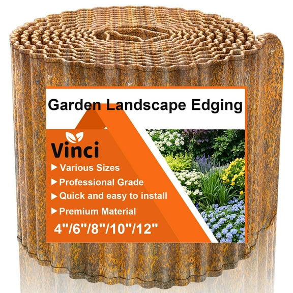 Vinci Garden Landscape Edging Border, 6 Inch x 40 FT Corrugated Sturdy Metal Easy Installation Safe Hemmed Lawn Garden Border Edges for DIY Flower Beds,Pathways and Patio Design (Rusted)