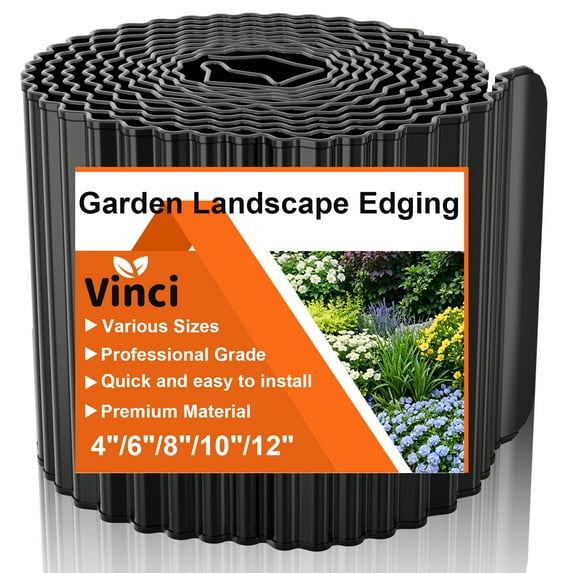 Vinci Garden Landscape Edging Border, 8 Inch x 10 FT Sturdy Metal Corrugated Galvanized Steel Easy Installation Lawn Garden Border Edging for DIY Flower Beds, Landscaping Borders-Black