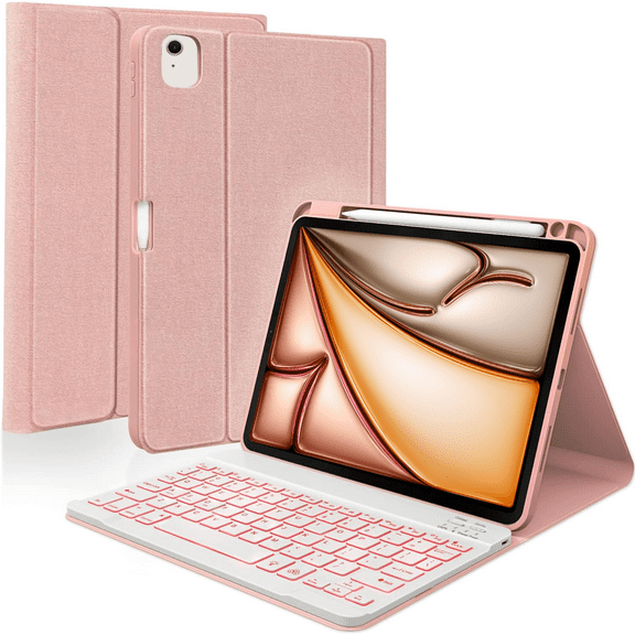 Vinci Keyboard Case for iPad Air 11-inch (M2) 2024 & iPad Pro 11 inch (4th/3rd/2nd/1st Gen), Air 6th/5th/4th 10.9”with Pencil Holder, 7 Colors Backlight Magnetic Detachable Wireless Keyboard (Pink))