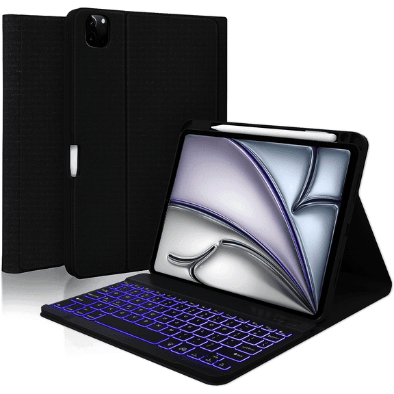 Vinci Keyboard Case for iPad Air 13-inch (M2) 2024 and iPad Pro 12.9 inch (6th/5th/4th/3rd Gen), 7 Colors Backlight Magnetic Detachable Wireless Keyboard Cover with Pencil Holder (Black)