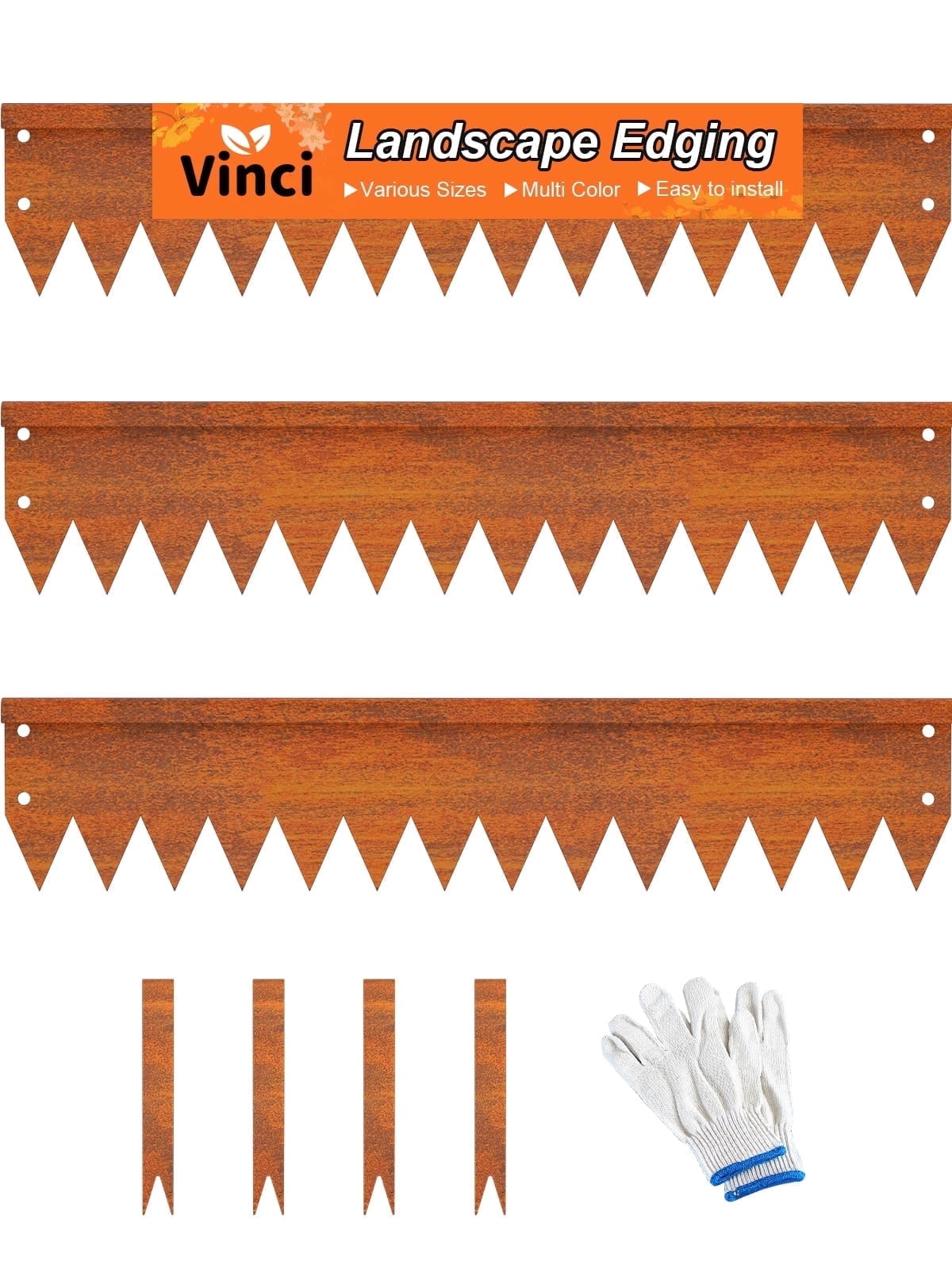 Vinci Landscape Edging Border, 40" L x 4" H 3Pack 10FT Total Rusted Corten Steel Garden Edging with Spikes, Sturdy Elegant Metal Lawn Broder for Flower Beds, Pathways, Paver Edges and Yard