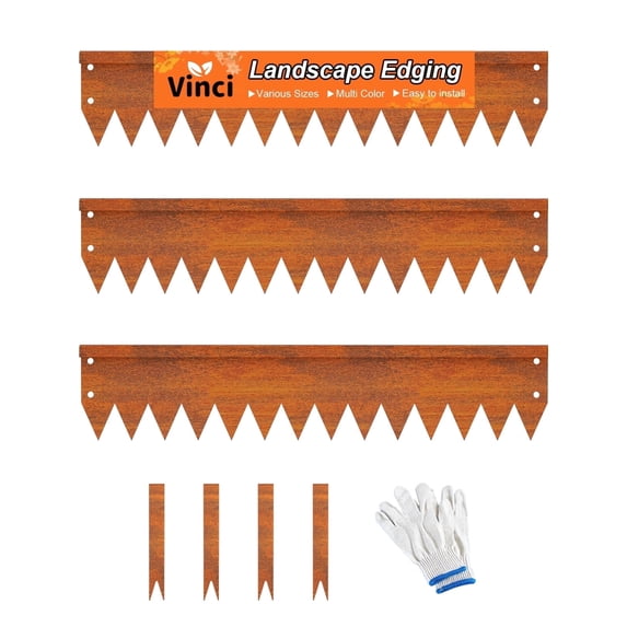 Vinci Landscape Edging Border, 40" L x 4" H 3Pack 10FT Total Rusted Corten Steel Garden Edging with Spikes, Sturdy Elegant Metal Lawn Broder for Flower Beds, Pathways, Paver Edges and Yard