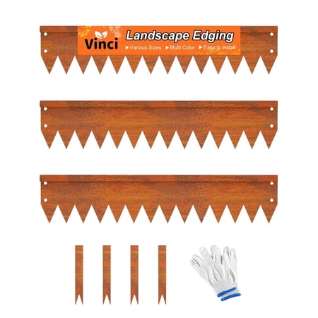 Vinci Landscape Edging Border, 40" L x 6" H 3Pack 10FT Total Rusted Corten Steel Garden Edging with Spikes, Sturdy Elegant Metal Lawn Broder for Flower Beds, Pathways, Paver Edges and Yard