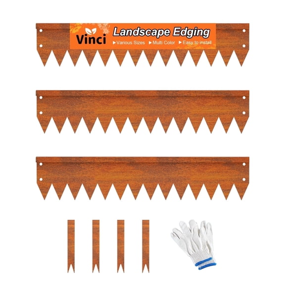 Vinci Landscape Edging Border, 40" L x 6" H 3Pack 10FT Total Rusted Corten Steel Garden Edging with Spikes, Sturdy Elegant Metal Lawn Broder for Flower Beds, Pathways, Paver Edges and Yard