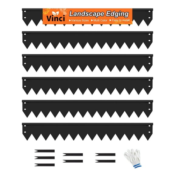 Vinci Landscape Edging Border, 40" L x 6" H 6Pack 20FT Total Black Galvanized Steel Garden Edging with Spikes, Sturdy Elegant Metal Lawn Broder for Flower Beds, Pathways, Paver Edges and Yard