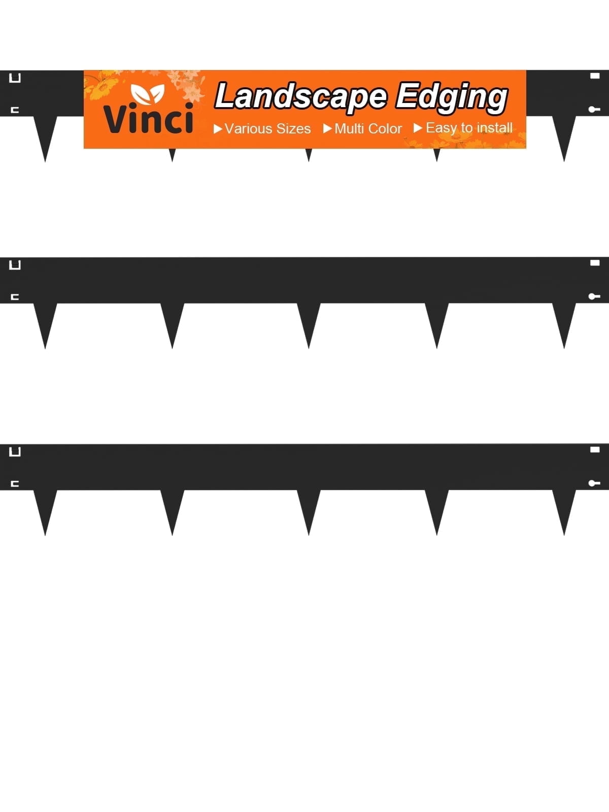 Vinci Landscape Edging Border, 40" L x 8" H 3Pack 10FT Total Black Galvanized Steel Garden Edging,Easy Installation,Sturdy Elegant Metal Lawn Broder for Flower Beds, Pathways, Paver Edges and Yard