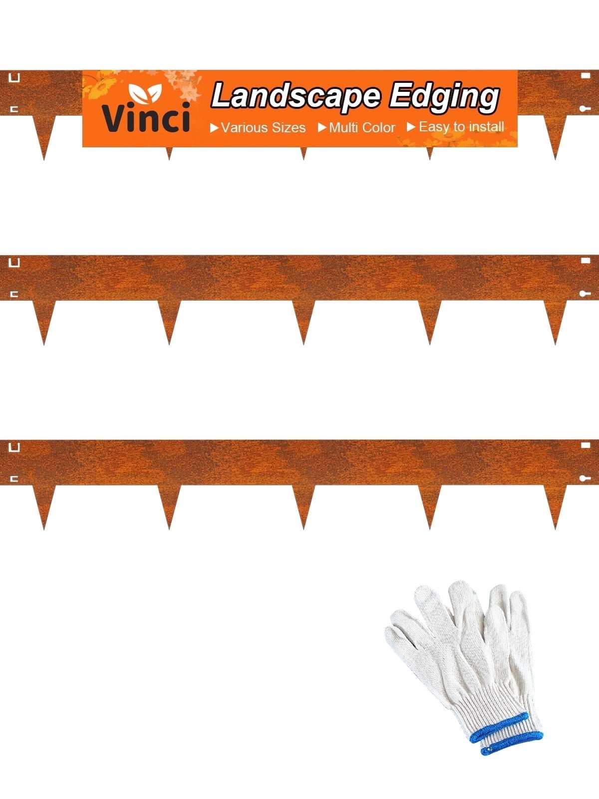 Vinci Landscape Edging Border, 40" L x 8" H 3Pack 10FT Total Rusted Corten Steel Garden Edging,Easy Installation,Sturdy Elegant Metal Lawn Broder for Flower Beds, Pathways, Paver Edges and Yard