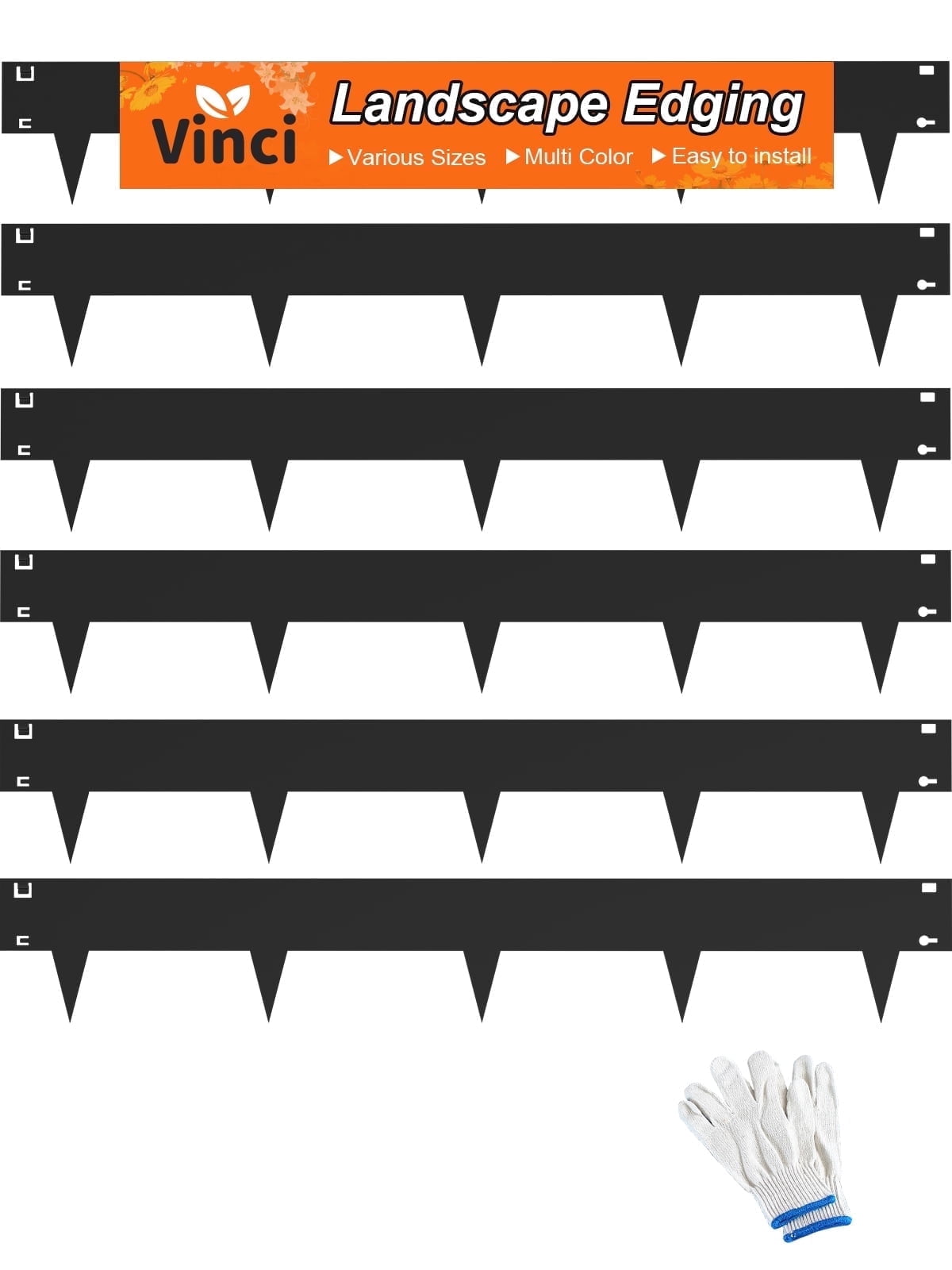 Vinci Landscape Edging Border, 40" L x 8" H 6Pack 20FT Total Black Galvanized Steel Garden Edging,Easy Installation,Sturdy Elegant Metal Lawn Broder for Flower Beds, Pathways, Paver Edges and Yard