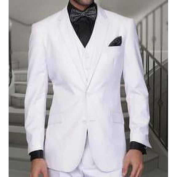 Vinci Men's Bright White Three Piece Daytime Suit Regular Fit V2TR