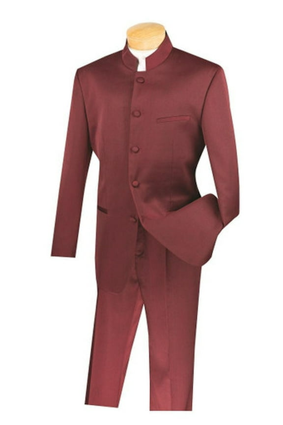 Men's Burgundy Chinese Collar Suit 5HT Size 56R Final Sale