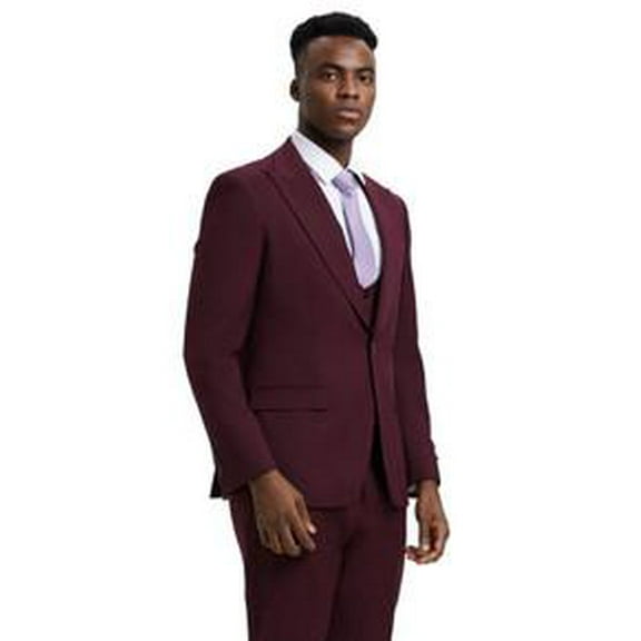 Stacy Adams Suit 1920s Vest Burgundy Big Lapels 3 Piece SM255H-03