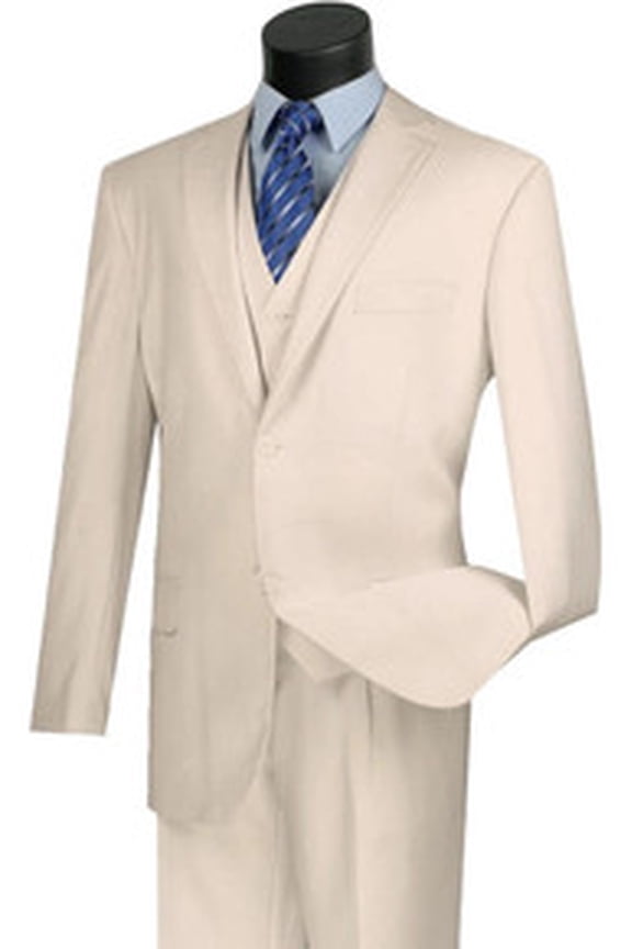 Men's Ivory Cream 3 Piece Suit Regular Fit Church Wedding V2TR
