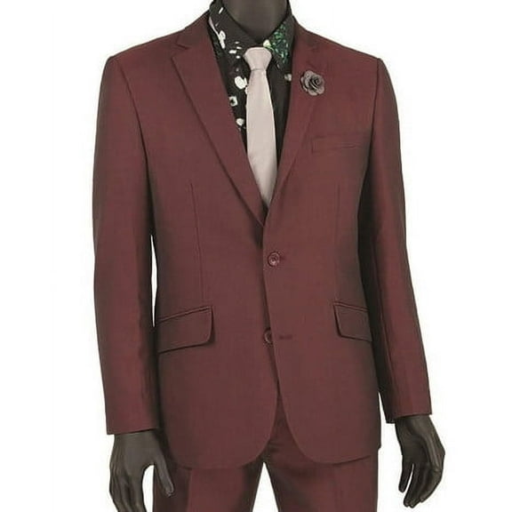 Vinci Men's New Burgundy Slim Fit 2 Piece Suit Flat Front Pants S2RK-7