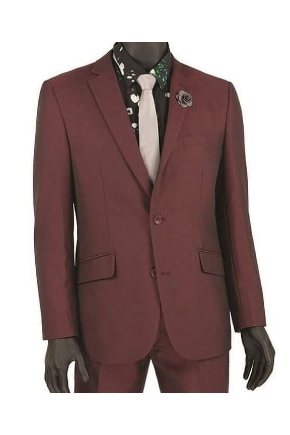 Men's New Burgundy Slim Fit 2 Piece Suit Flat Front Pants S2RK-7