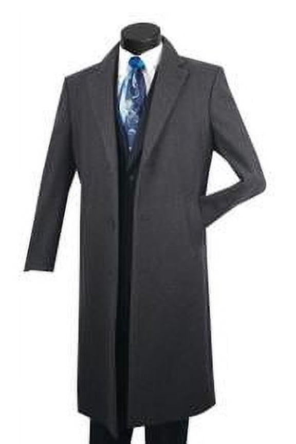 Men's Wool Topcoat Charcoal Full Length Long Coat CL48