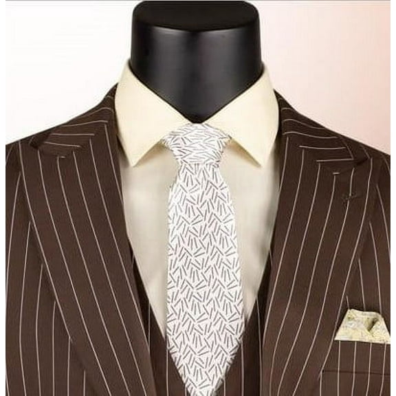 Vinci Mens Brown Gangster Pinstripe Suit with Vest V2RS-9