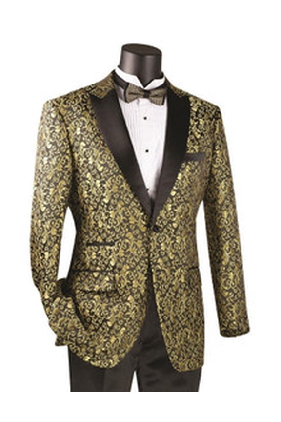 Mens Gold Black Paisley Designer Blazer Tuxedo Jacket BF-2