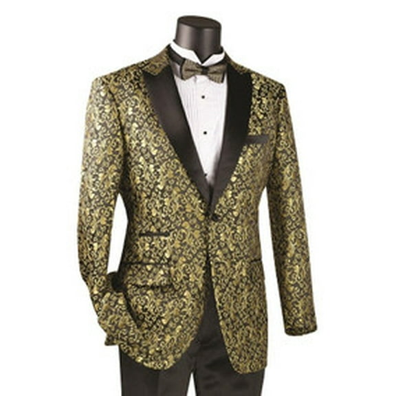 Vinci Mens Gold Black Paisley Designer Blazer Tuxedo Jacket BF-2