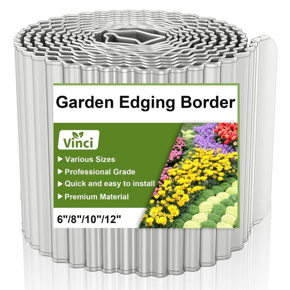 Vinci Metal Landscape Edging Border, 10 Inch x 20 FT Corrugated Steel Garden Edging with Rolled Safety Edges, Flexible Lawn & Flower Bed Edging for Yard, Multiple Sizes & Colors (Silver)