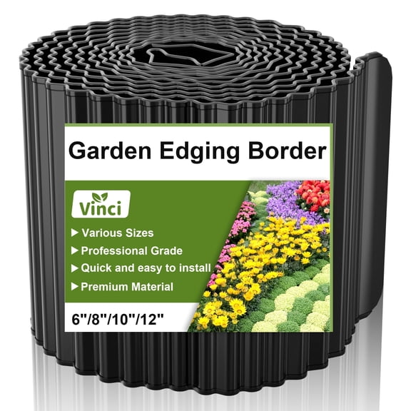 Vinci Metal Landscape Edging Border, 6 Inch x 20 FT Corrugated Steel Garden Edging with Rolled Safety Edges, Flexible Lawn & Flower Bed Edging for Yard, Multiple Sizes & Colors (Black)