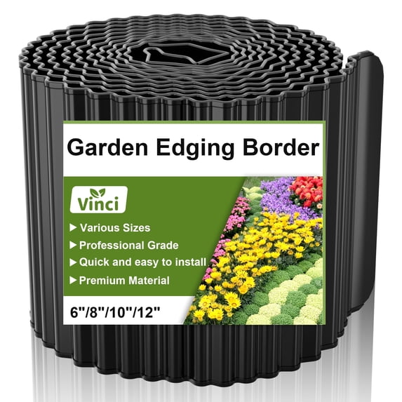 Vinci Metal Landscape Edging Border, 6 Inch x 40 FT Corrugated Steel Garden Edging with Rolled Safety Edges, Flexible Lawn & Flower Bed Edging for Yard, Multiple Sizes & Colors (Black)