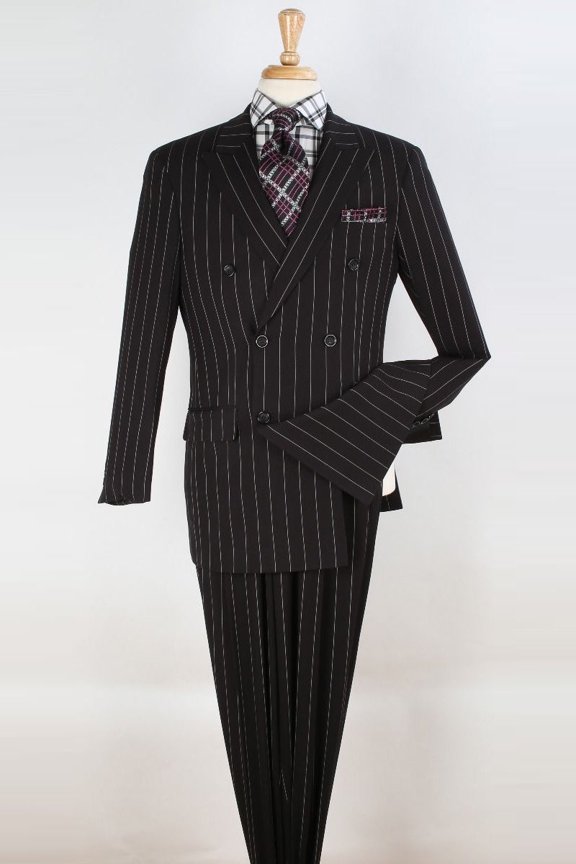 Vinci Suits 1920s Double Breasted Pinstripe Suit Black From Size 62 Regular