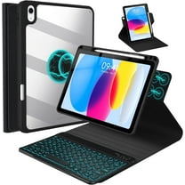 Vinci iPad (A16) 11th 10th Generation Keyboard Case, 360° Rotatable Magnetic Folio Cover Wireless Backlit Detachable Keyboard with Pencil Holder for 11'' iPad A16 2025 10.9 Inch 10th 2022 (Black)