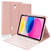 Vinci iPad A16 11th 10th Generation Case with Keyboard, 7-Color Backlit Wireless Detachable Folio Keyboard Cover with Pencil Holder for 11 iPad A16 2025 10.9 Inch 10th 2022 Pink