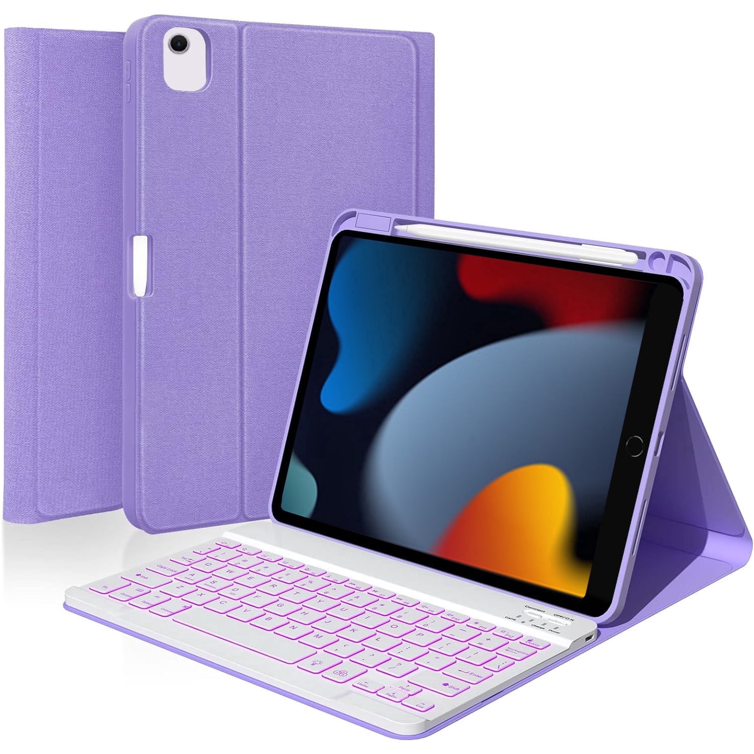 Vinci iPad 9th/8th/7th Generation Keyboard Case 10.2 inch 2021/2020/2019, iPad Pro 10.5-inch Case with Keyboard,iPad Air 3 2019, 7 Color Backlit Removable Wireless Folio Keyboard Tablet Cover(Purple)