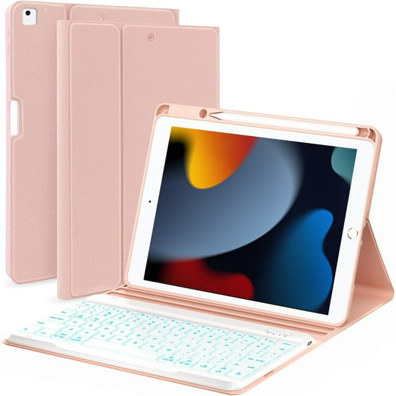Vinci iPad 9th/8th/7th Generation Keyboard Case 10.2 inch 2021/2020/2019, iPad Pro 10.5-inch Case with Keyboard,iPad Air 3 2019, 7 Color Backlit Removable Wireless Folio Keyboard Tablet Cover(Pink)