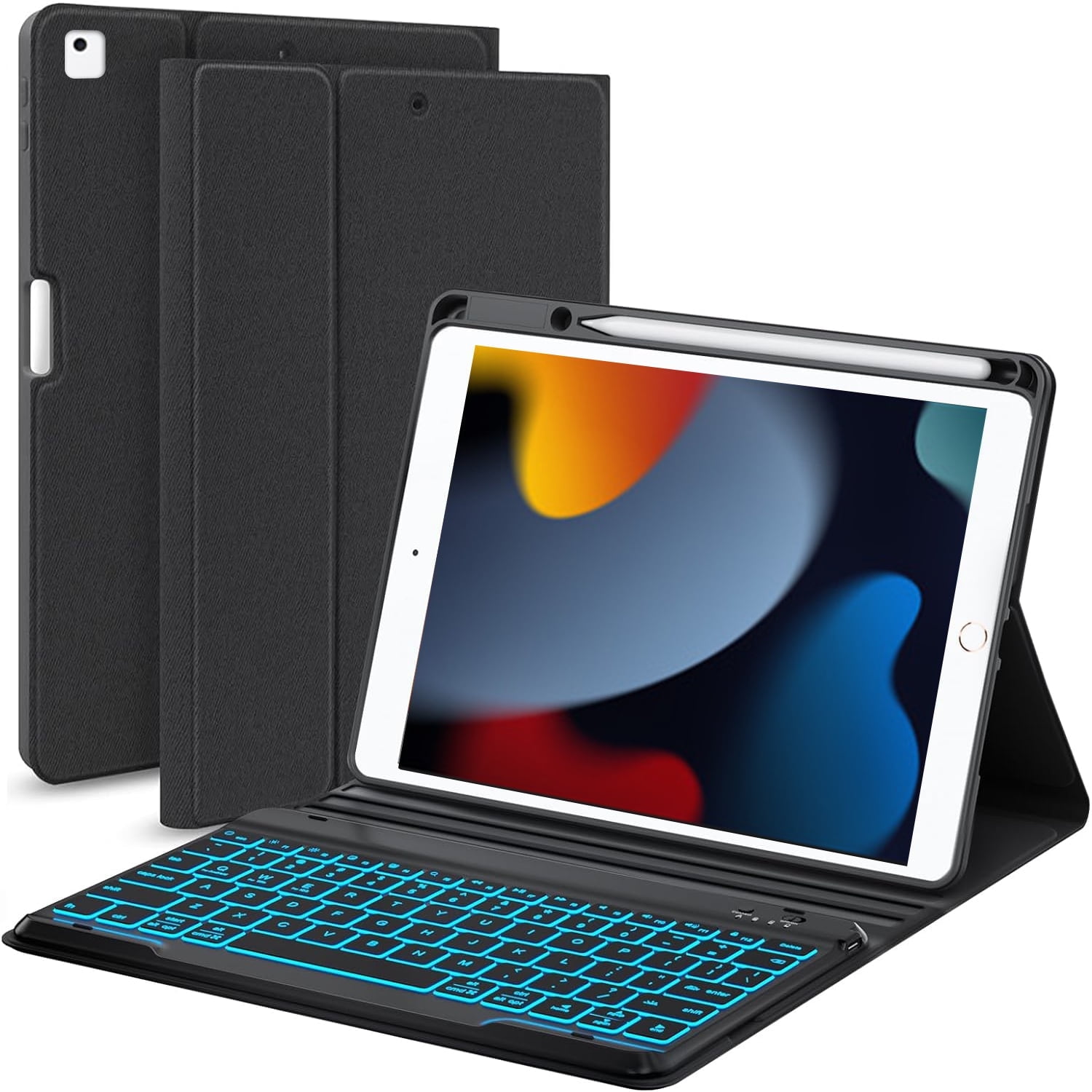 Vinci iPad 9th/8th/7th Generation Keyboard Case 10.2 inch 2021/2020/2019, iPad Pro 10.5-inch Case with Keyboard,iPad Air 3 2019, 7 Color Backlit Removable Wireless Folio Keyboard Tablet Cover(Black)