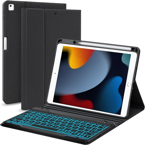 Vinci iPad 9th/8th/7th Generation Keyboard Case 10.2 inch 2021/2020/2019, iPad Pro 10.5-inch Case with Keyboard,iPad Air 3 2019, 7 Color Backlit Removable Wireless Folio Keyboard Tablet Cover(Black)