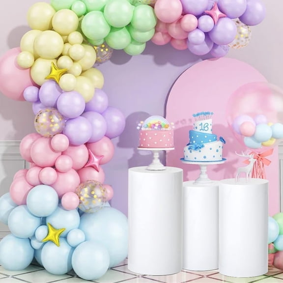 Vincidern Cylinder Pedestal Stands for Party White 3Pcs Cylinder Tables for Parties Pedestal Display Plinth Pillars for Wedding Birthday Party Art Decor 23.6", 25.5", 27.5"