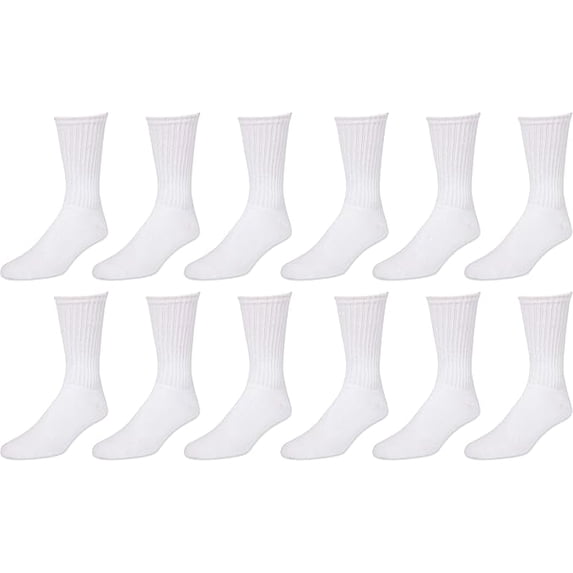 Vinco 12-Pack Unisex Premium Cushion Cotton Athletic Crew Socks Breathable Sports Socks for Men & Women (White, Socks Size 9-11 Shoe Size 5-10)