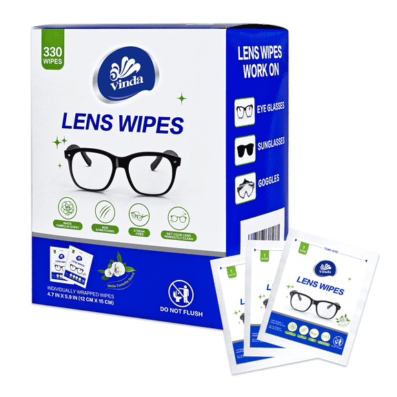 Vinda Lens Cleaning Wipes, Individually Wrapped, (330 Count Total ), for Eyeglasses, Sunglass and Camera Lens