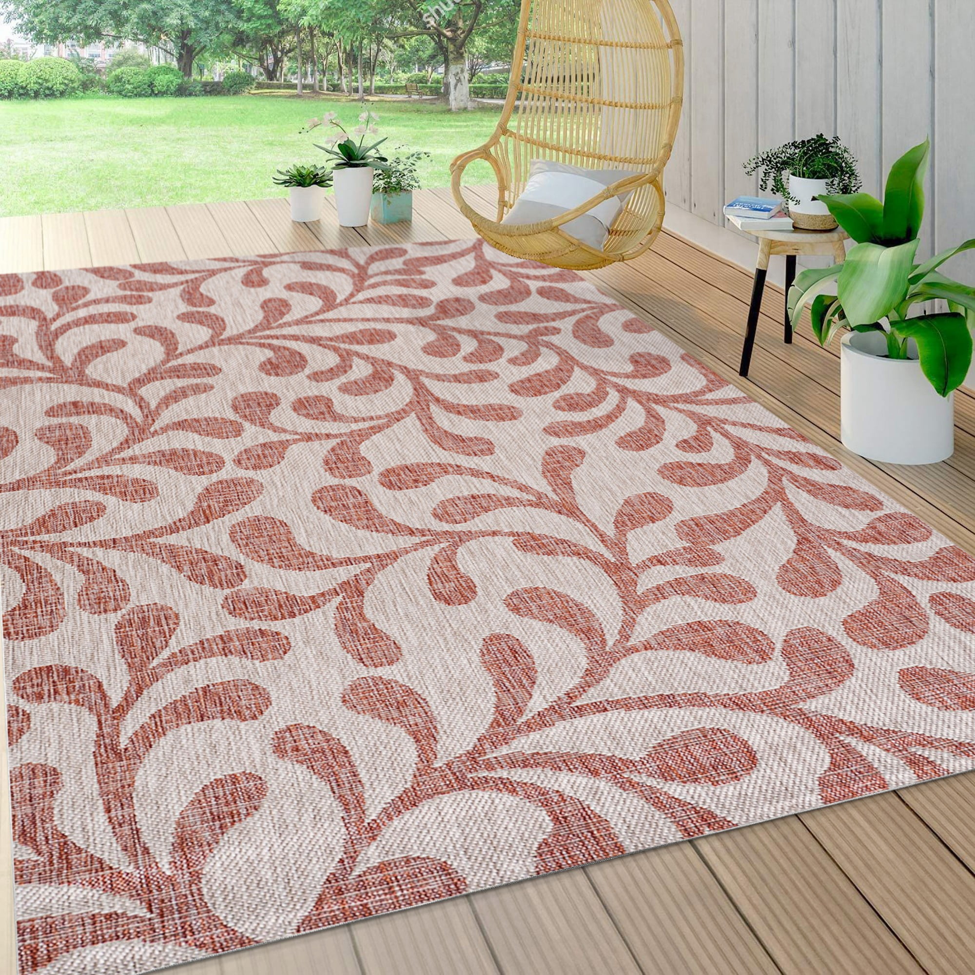 Classic Vine Pattern Red/Beige 5'x8' Synthetic Indoor/Outdoor Rug